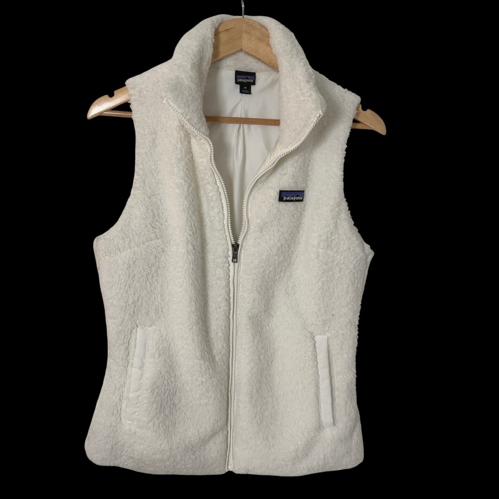 Patagonia Los Gatos Fleece Vest Womens M White Excellent Full Zip High Pile